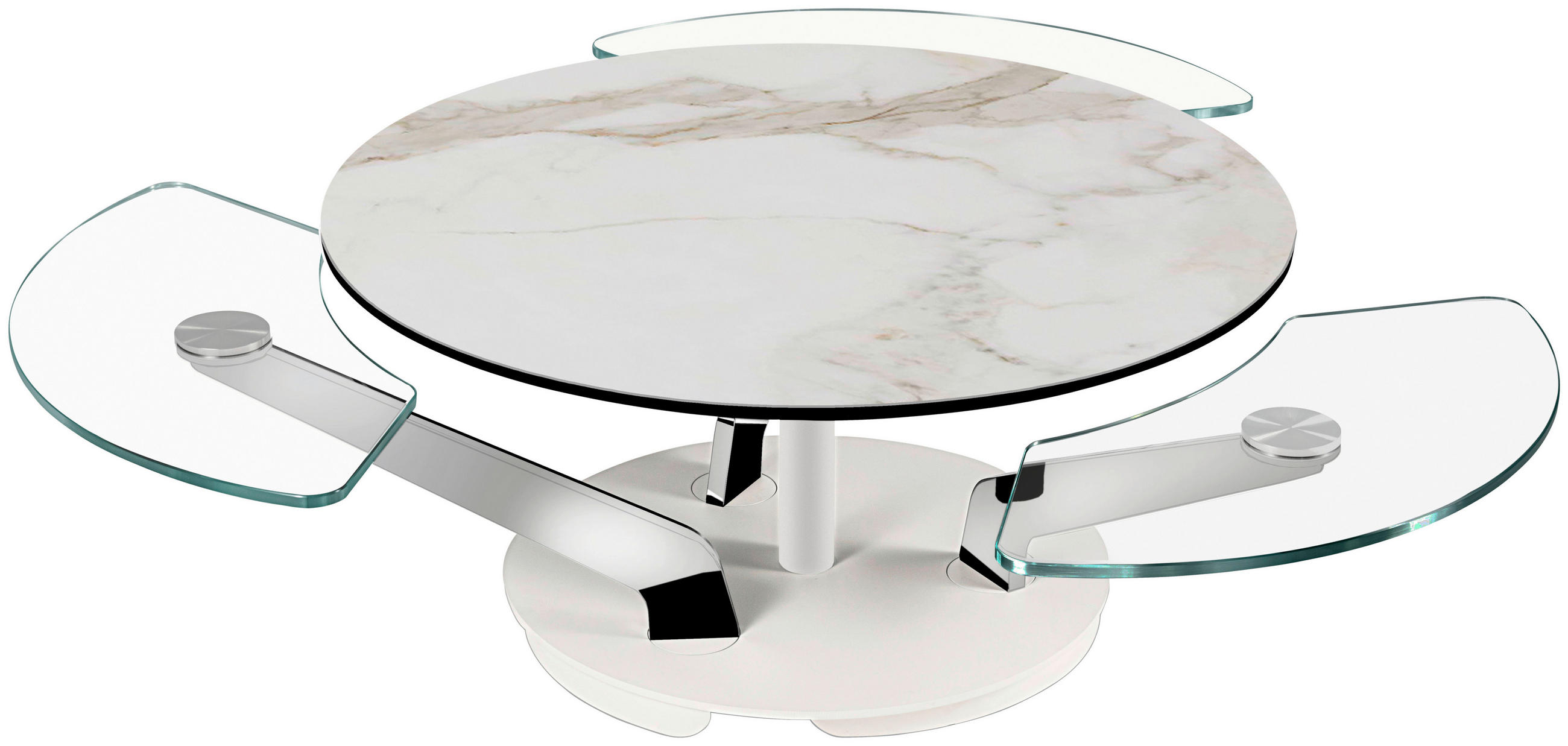 COUCHTISCH in Metall, Glas, Keramik 132-85/125/40 cm  - Chromfarben/Weiß, Design, Glas/Keramik (132-85/125/40cm) - Naos