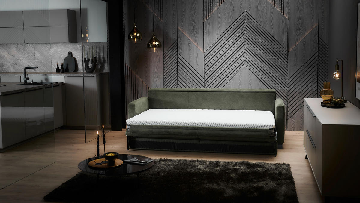 SCHLAFSOFA in Textil Dunkelgrün  - Dunkelgrün/Schwarz, Konventionell, Textil/Metall (232/77/116cm) - Dieter Knoll