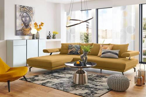 ECKSOFA in Mikrofaser Gelb  - Gelb/Schwarz, Design, Textil/Metall (224/305cm) - Dieter Knoll