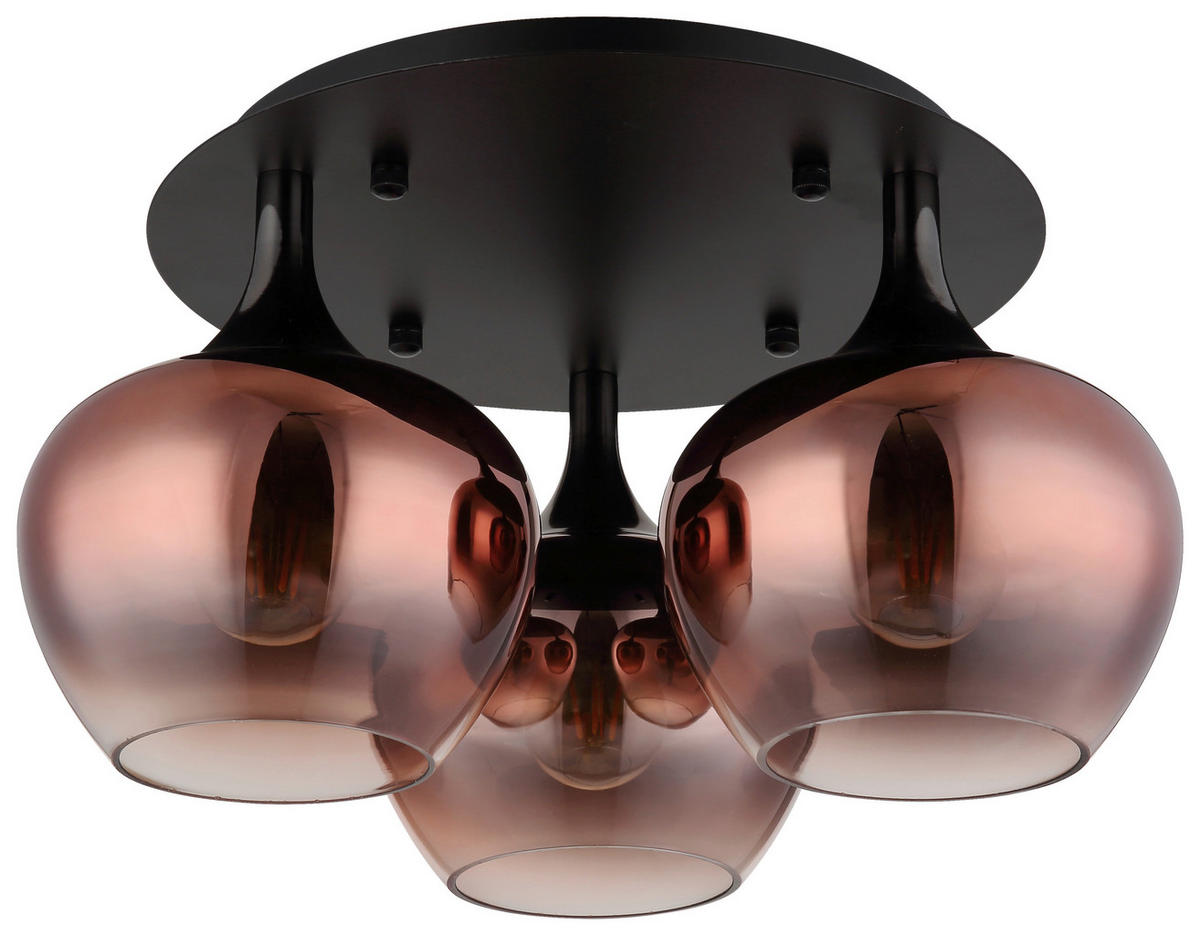 DECKENLEUCHTE  45/25,5 cm    - Schwarz/Kupferfarben, Design, Glas/Metall (45/25,5cm) - Collet's Monde