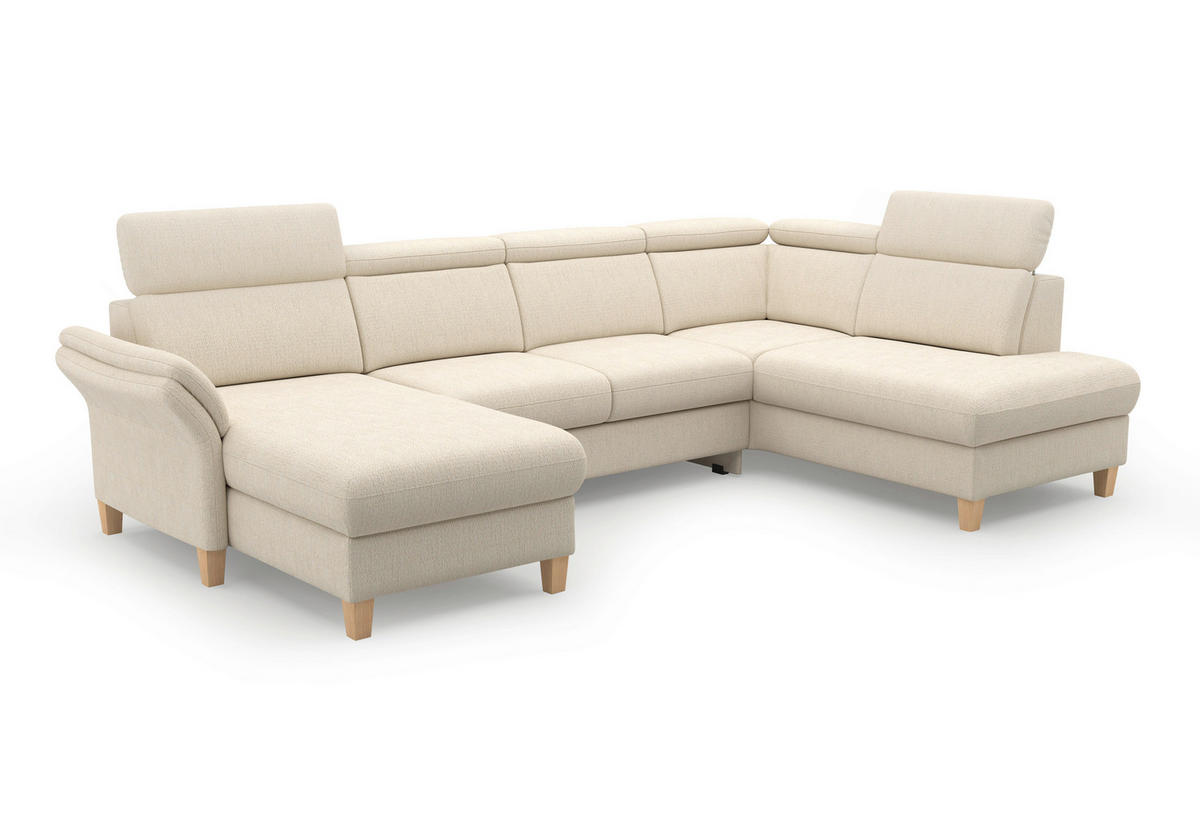 WOHNLANDSCHAFT GLENDALE E Sandfarben Chenille  - Sandfarben/Eichefarben, KONVENTIONELL, Holz/Textil (166/321/193cm) - Sit & More