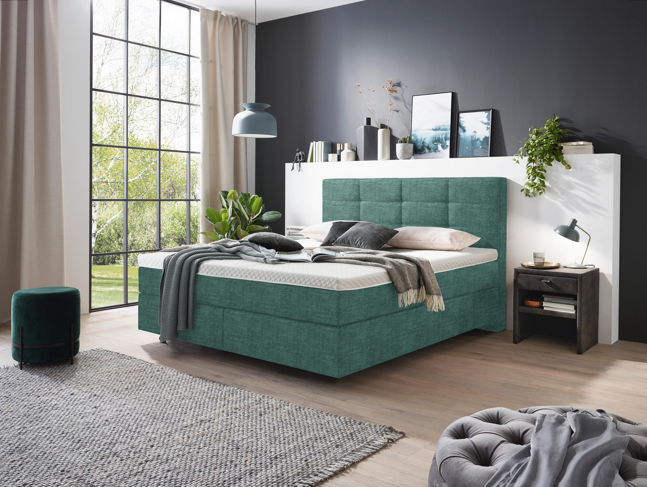 BOXSPRINGBETT 160/200 cm  in Petrol  - Chromfarben/Petrol, Konventionell, Kunststoff/Textil (160/200cm) - Voleo