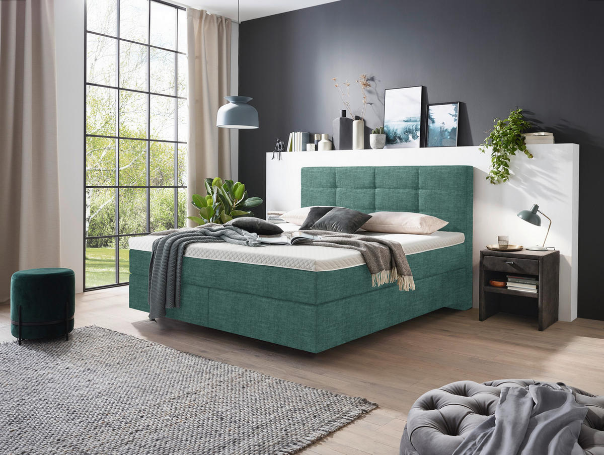BOXSPRINGBETT 160/200 cm  in Petrol  - Chromfarben/Petrol, Konventionell, Kunststoff/Textil (160/200cm) - Voleo