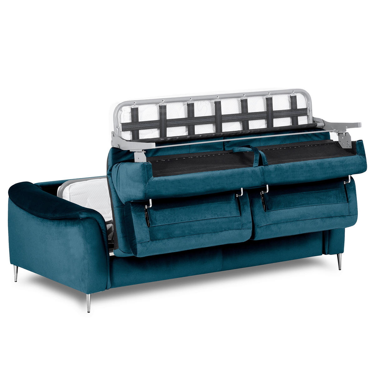 SCHLAFSOFA Samt Dunkelblau  - Chromfarben/Dunkelblau, Design, Textil/Metall (203/77-98/103cm) - MID.YOU
