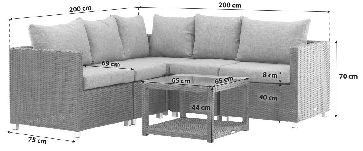 LOUNGEGARNITUR    - Schwarz/Grau, KONVENTIONELL, Glas/Kunststoff - Gardenson