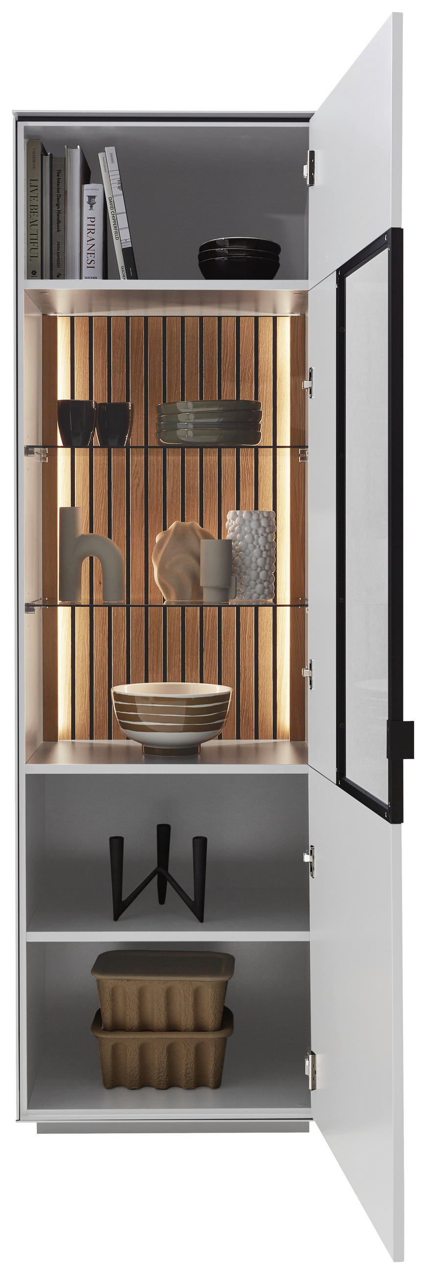 VITRINA, hrast bela, barve hrasta - črna/barve hrasta, Design, kovina/steklo (60,8/198,6/40cm) - Dieter Knoll