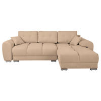 ECKSOFA Mikrofaser Beige  - Beige/Silberfarben, Design, Textil/Metall (256/175cm) - Livetastic