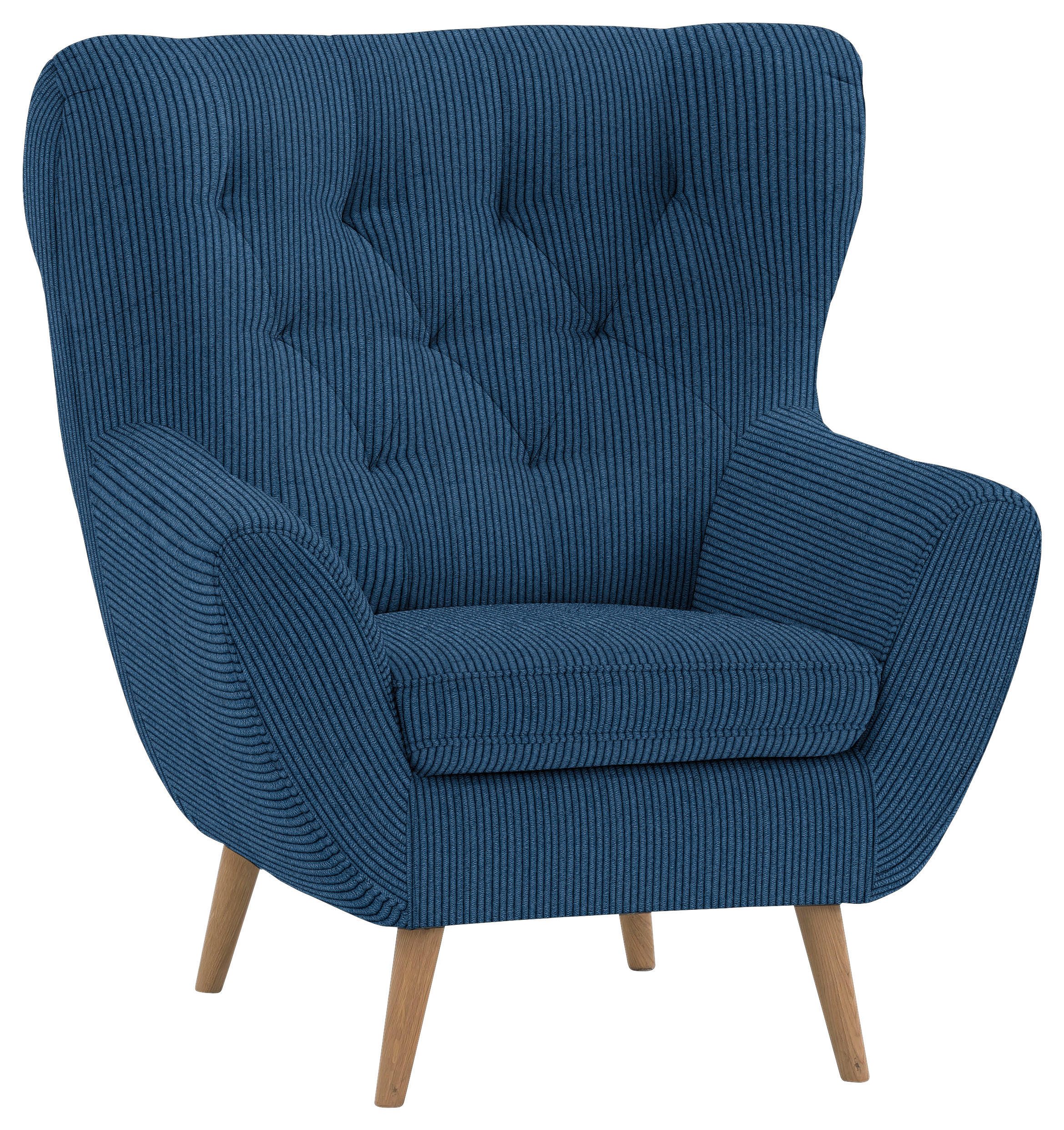 OHRENSESSEL in Cord Blau  - Blau/Eichefarben, Design, Holz/Textil (87/101/95cm) - Stylife
