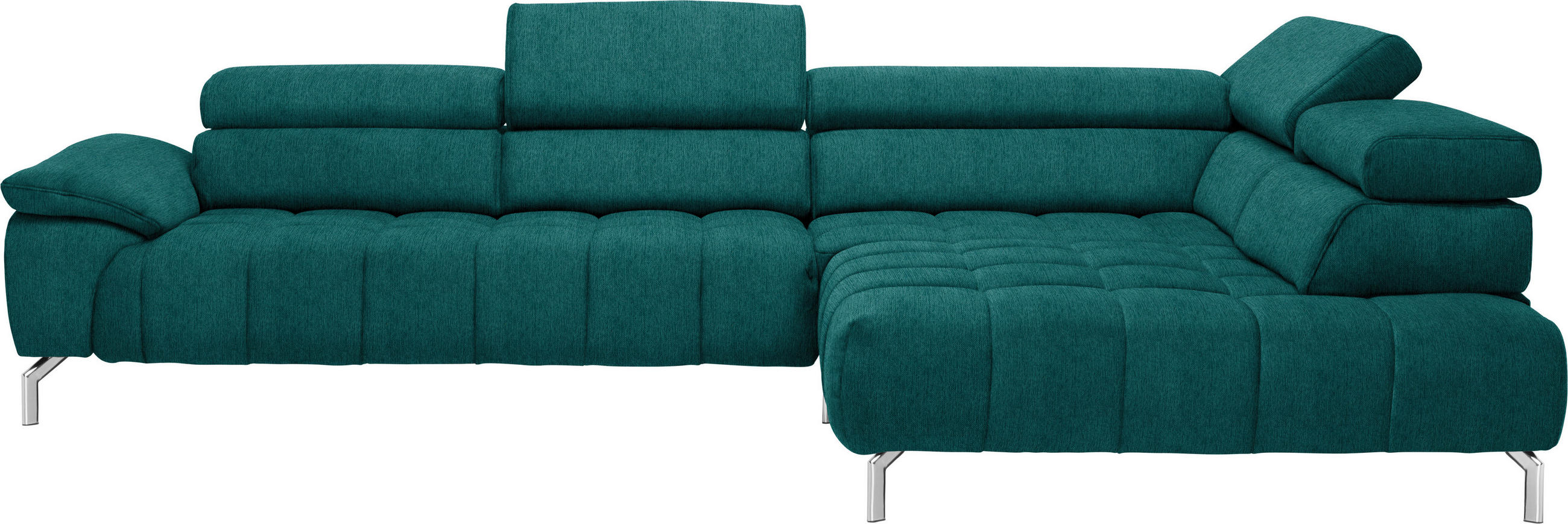 ECKSOFA in Chenille Petrol  - Chromfarben/Petrol, Design, Textil/Metall (323/222cm) - Beldomo Style