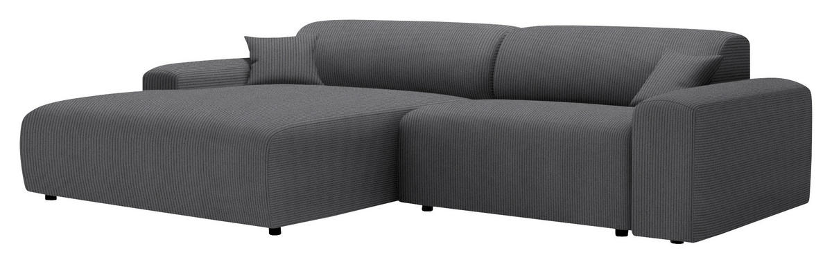 ECKSOFA in Velours, Feincord Grau  178/292 cm  - Schwarz/Grau, Design, Kunststoff/Textil (178/292cm) - home24