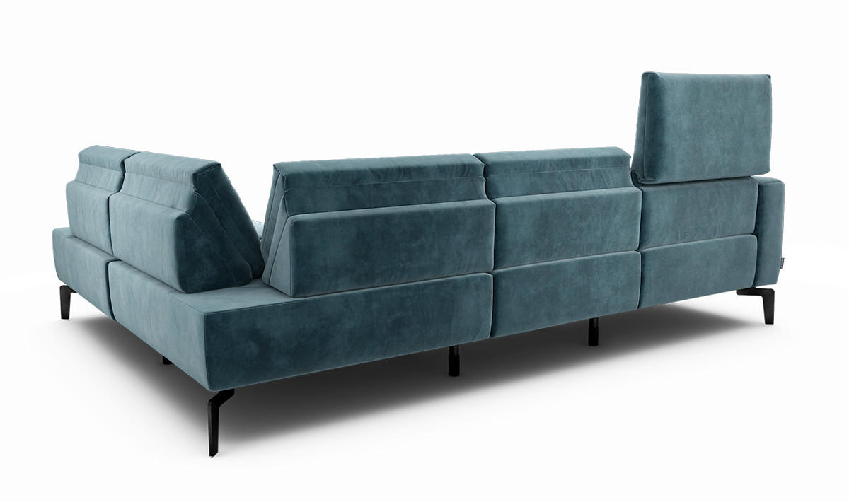 ECKSOFA in Samt Blau  256/193 cm  - Blau/Schwarz, Design, Textil/Metall (256/193cm) - SENSOO
