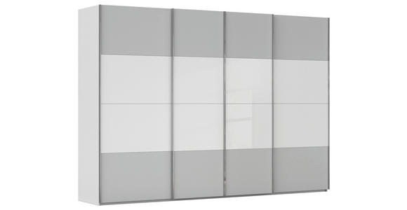 SCHWEBETÜRENSCHRANK  in Weiß, Seidengrau  - Chromfarben/Seidengrau, KONVENTIONELL, Glas/Holzwerkstoff (316/235/68cm) - Novel