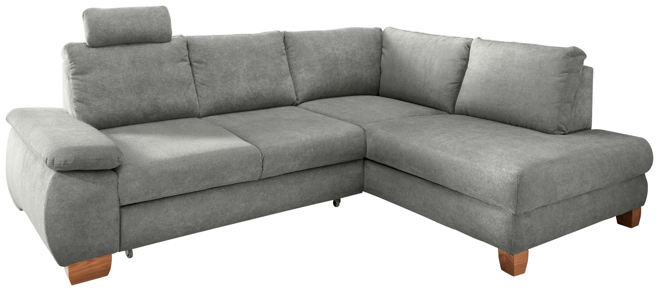 ECKSCHLAFSOFA in Chenille Grau  - Wildeiche/Grau, Modern, Holz/Textil (261/206cm) - Livetastic