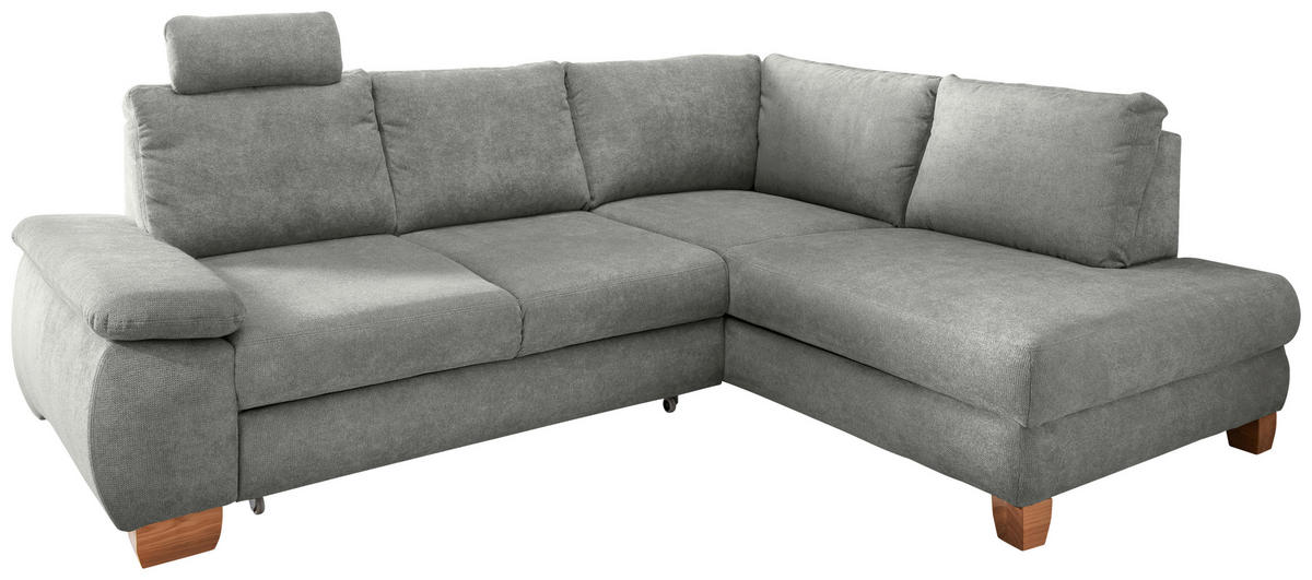 ECKSCHLAFSOFA in Chenille Grau  - Wildeiche/Grau, Modern, Holz/Textil (261/206cm) - Livetastic