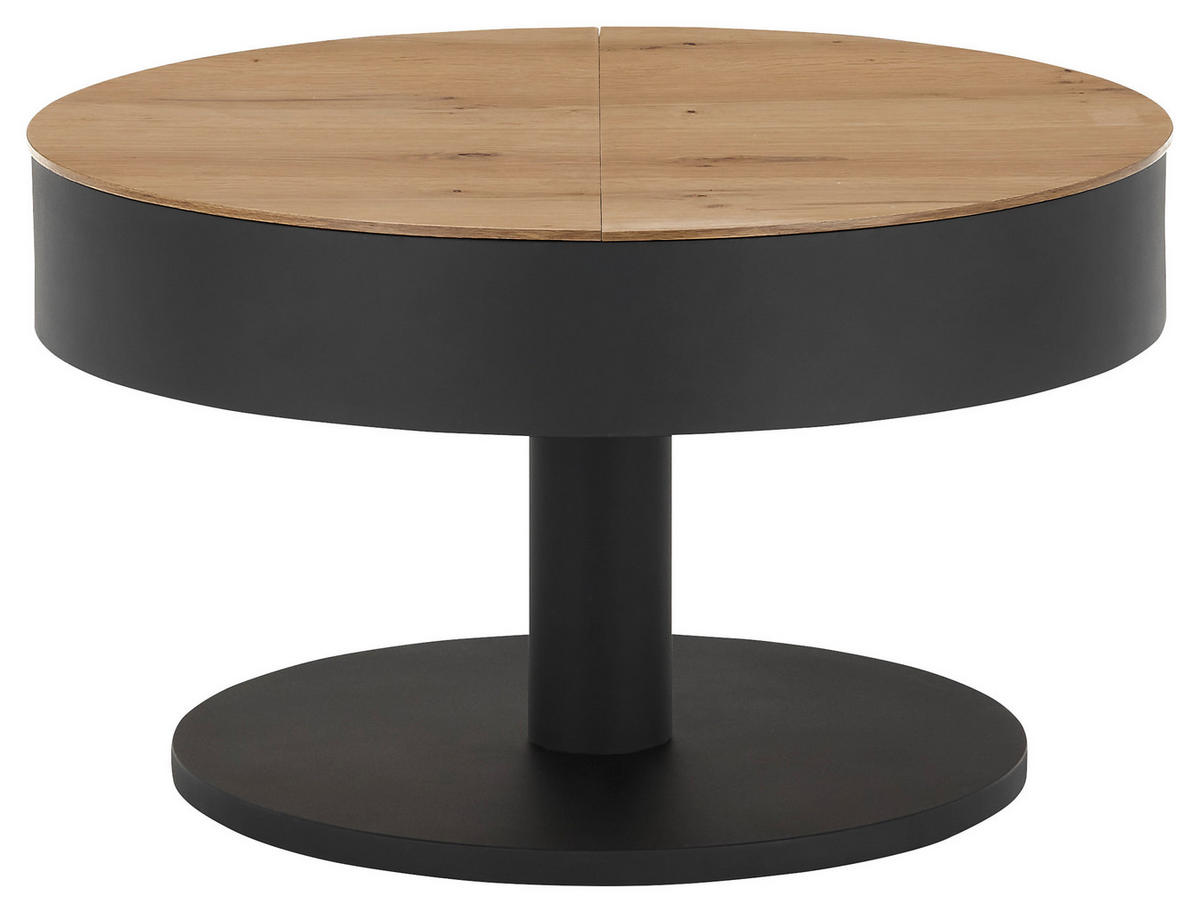 COUCHTISCH Eiche furniert 79/79/46 cm rund Schwarz, Eichefarben  - Eichefarben/Schwarz, Design, Holz/Holzwerkstoff (79/79/46cm) - Novel