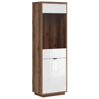 VITRINE  in Eichefarben, Weiß Hochglanz - Eichefarben/Weiß Hochglanz, Design, Glas/Holzwerkstoff (64/200,5/42,5cm)