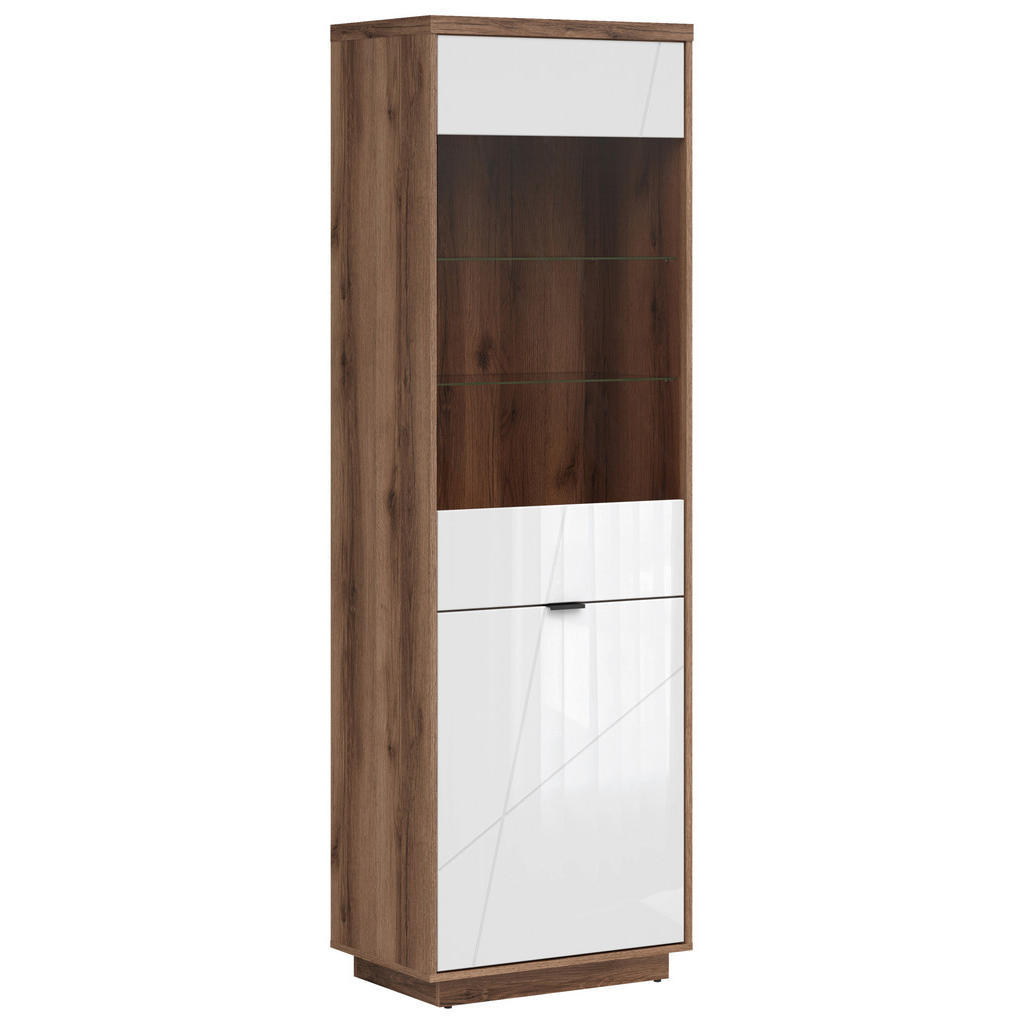 VITRÍNA, barvy dubu, vysoce lesklá bílá, 64/200,5/42,5 cm
