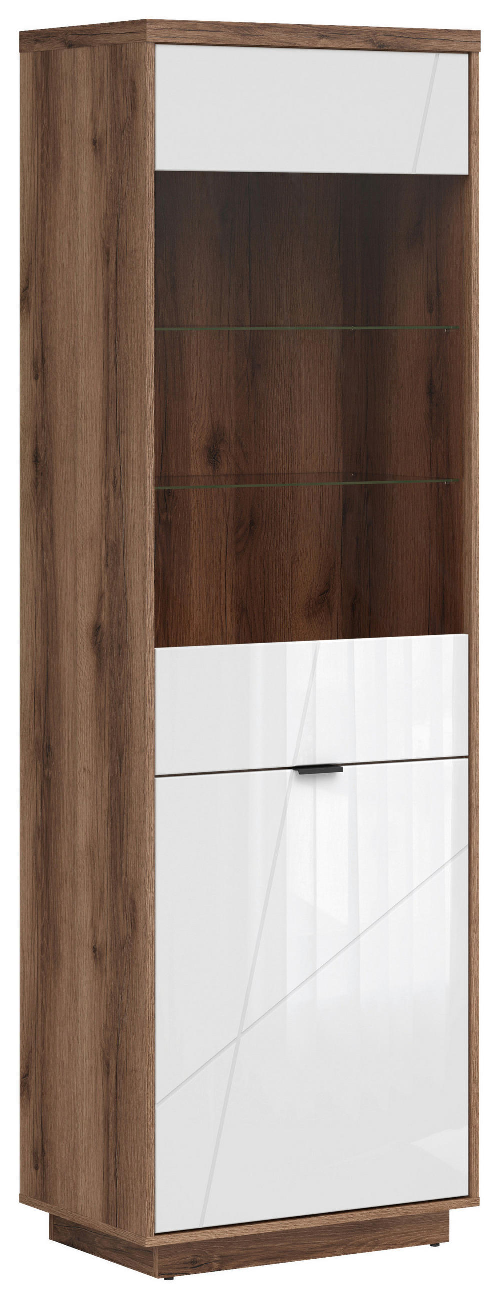 XXXLutz Vitrine Eiche, Weiß Hochglanz 64x200.5x42.5 cm