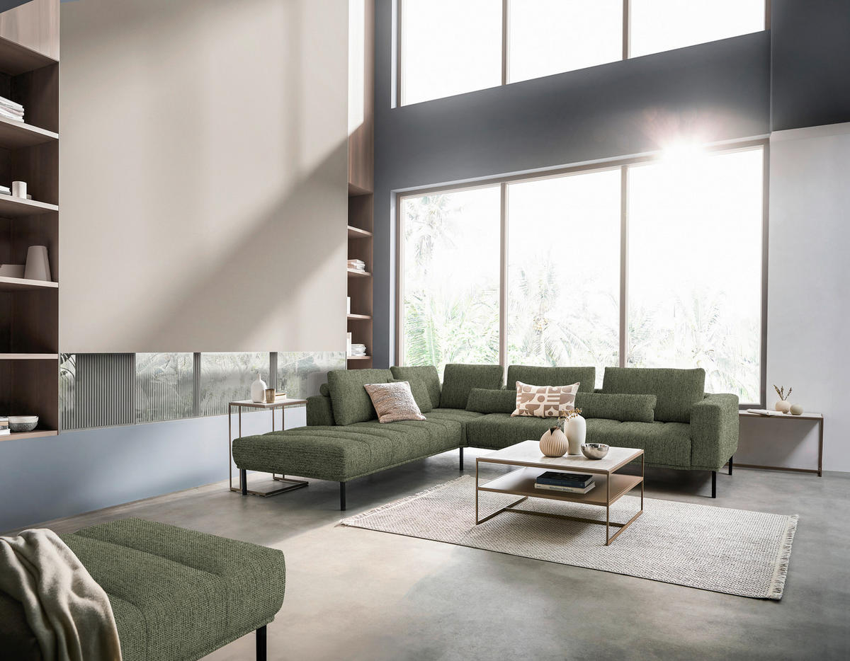 ECKSOFA  in Flachgewebe Grün  270/308 cm  - Schwarz/Grün, Design, Textil/Metall (270/308cm) - Pure Home Lifestyle