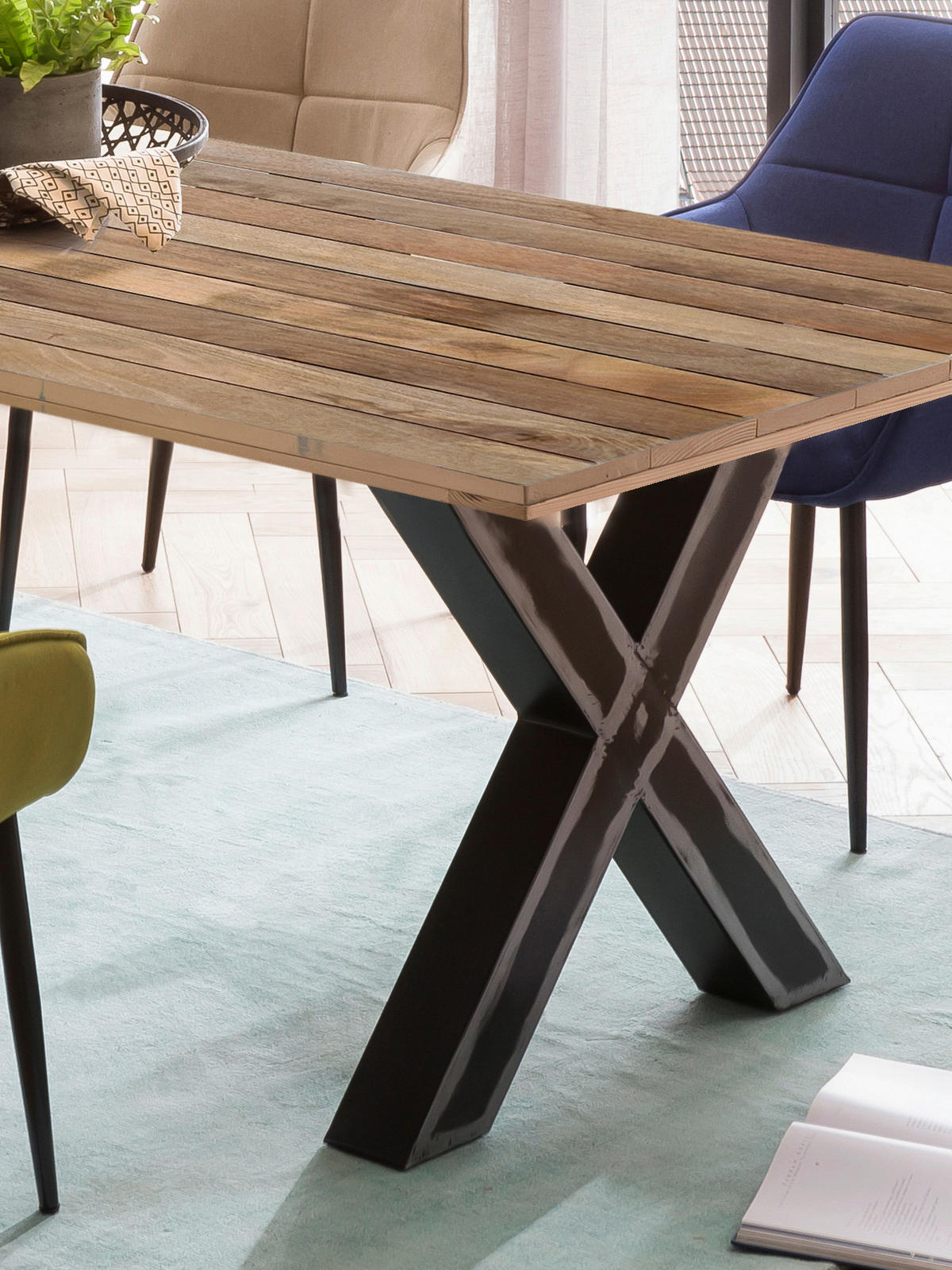 ESSTISCH in Holz, Metall 220/100/77 cm   - Schwarz/Naturfarben, Design, Holz/Metall (220/100/77cm) - Livetastic