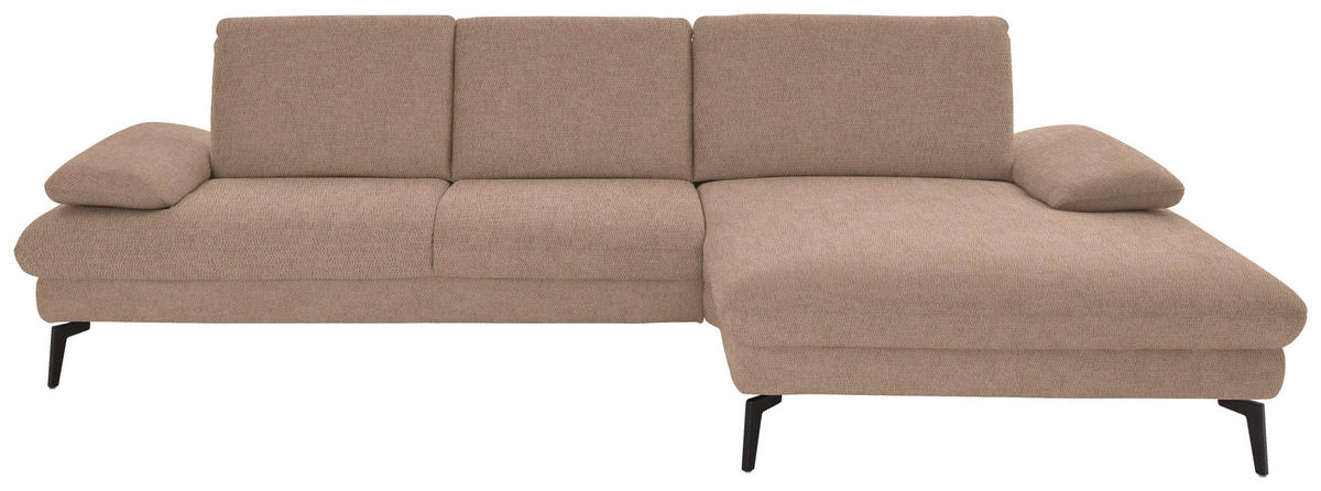 ECKSOFA in Chenille, Mikrofaser Sandfarben  - Sandfarben/Schwarz, Design, Textil/Metall (299/157cm) - Dieter Knoll