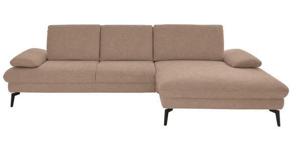 ECKSOFA in Chenille, Mikrofaser Sandfarben  - Sandfarben/Schwarz, Design, Textil/Metall (299/157cm) - Dieter Knoll