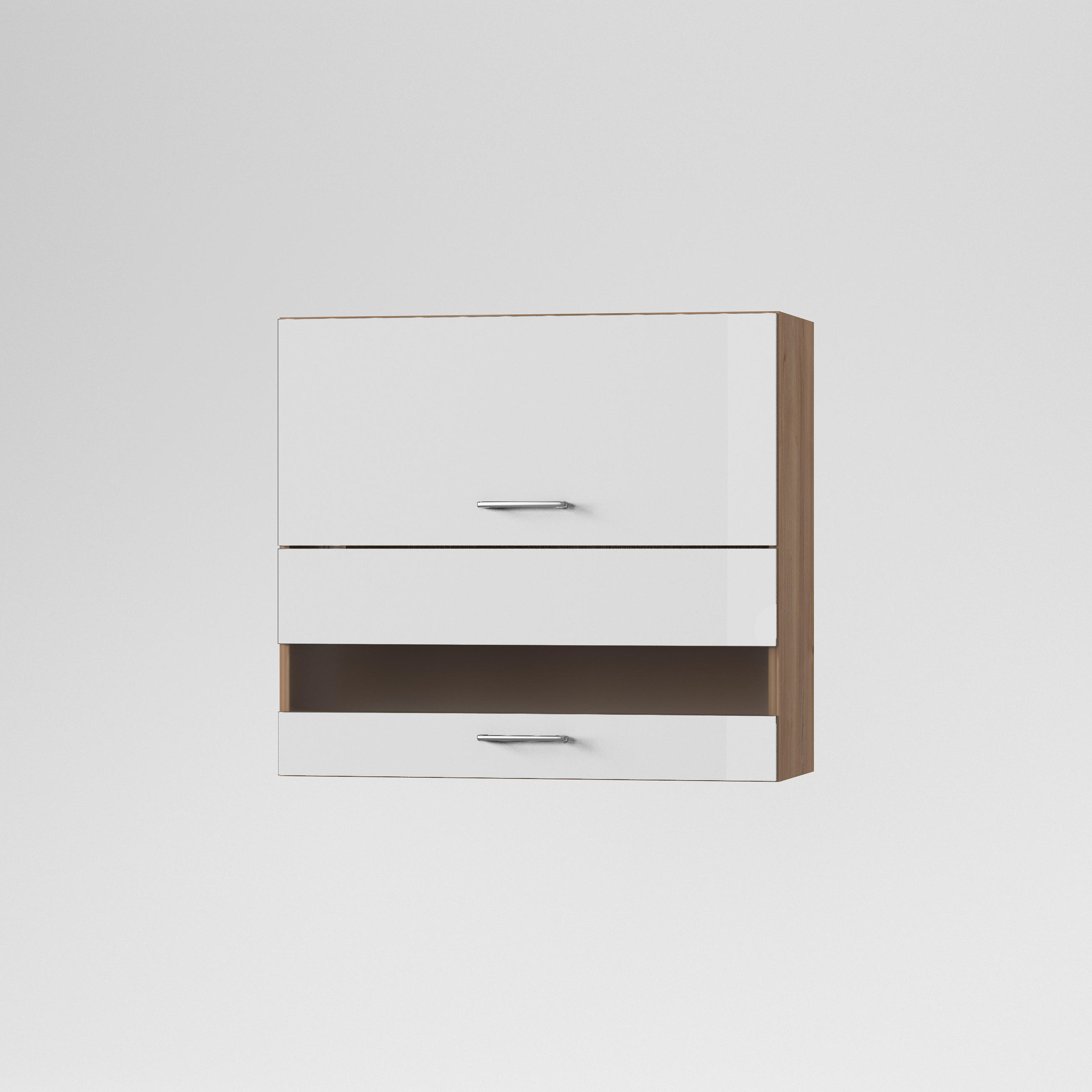 KONYHAI FALISZEKRÉNY - tölgyfa/magasfényű fehér, Basics, Üveg/fa (80/72/33cm) - Carryhome