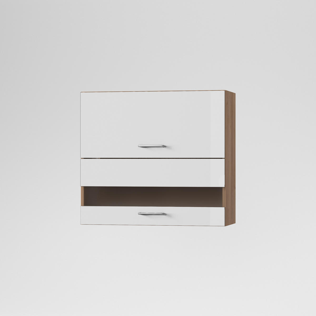 KONYHAI FALISZEKRÉNY - tölgyfa/magasfényű fehér, Basics, Üveg/fa (80/72/33cm) - Carryhome