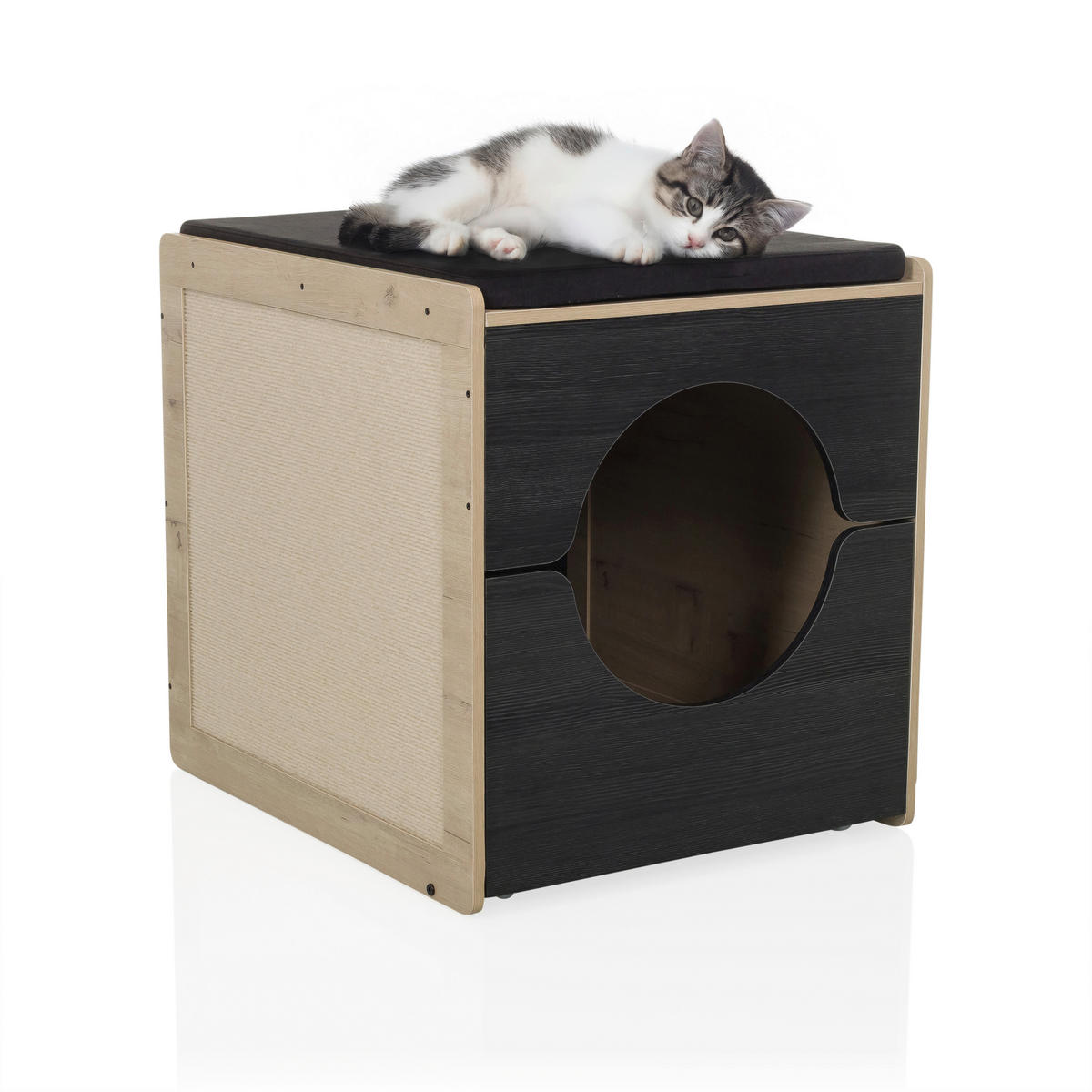 TIERHAUS - Eiche dunkel/Schwarz, MODERN, Holzwerkstoff (60/55/50cm) - MID.YOU