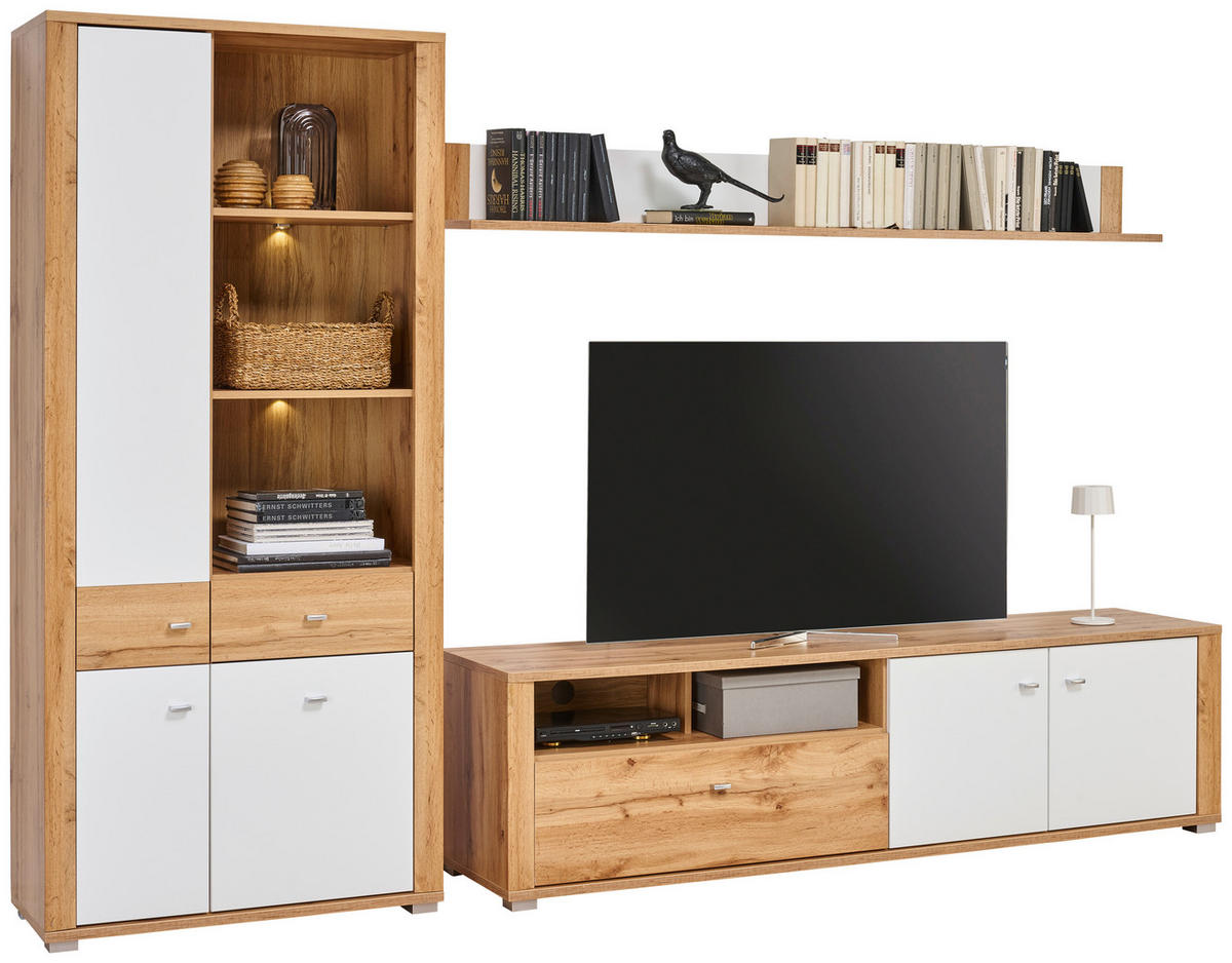 FLEKSIBILNI REGAL ZA SOBU bela, boja hrasta   - boja hroma/boja hrasta, Moderno, pločasti materijal/plastika (294/193/45cm) - Hom`in