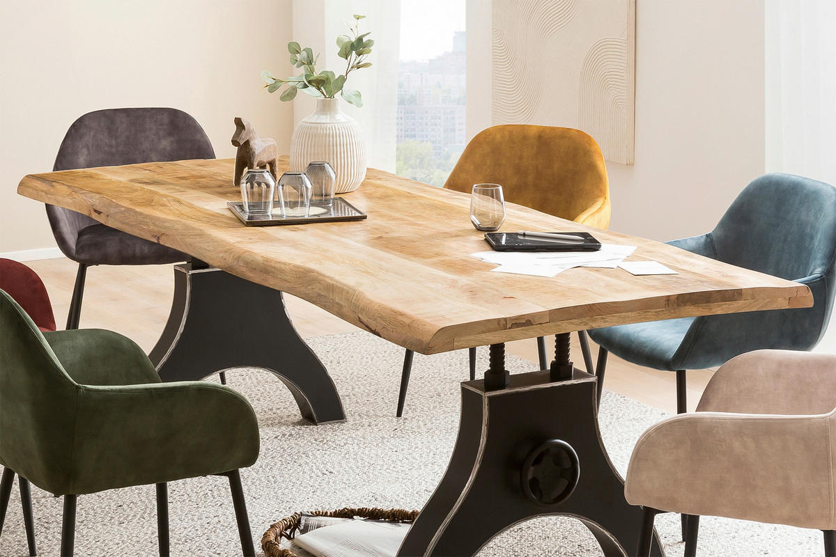 ESSTISCH 220/100/74 cm Echtholz  Holz, Metall rechteckig Naturfarben, Schwarz  - Schwarz/Naturfarben, MODERN, Holz/Metall (220/100/74cm) - MID.YOU