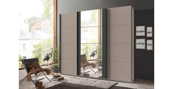 SCHWEBETÜRENSCHRANK  in Graphitfarben, Sahara  - Schwarz/Graphitfarben, KONVENTIONELL, Glas/Holzwerkstoff (225/208/64cm) - Carryhome