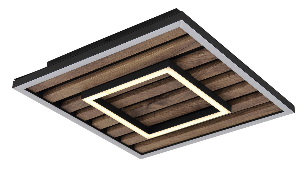 LED-DECKENLEUCHTE    30/30/6 cm  - Weiss/Dunkelbraun, Natur, Holzwerkstoff/Kunststoff (30/30/6cm) - Globo