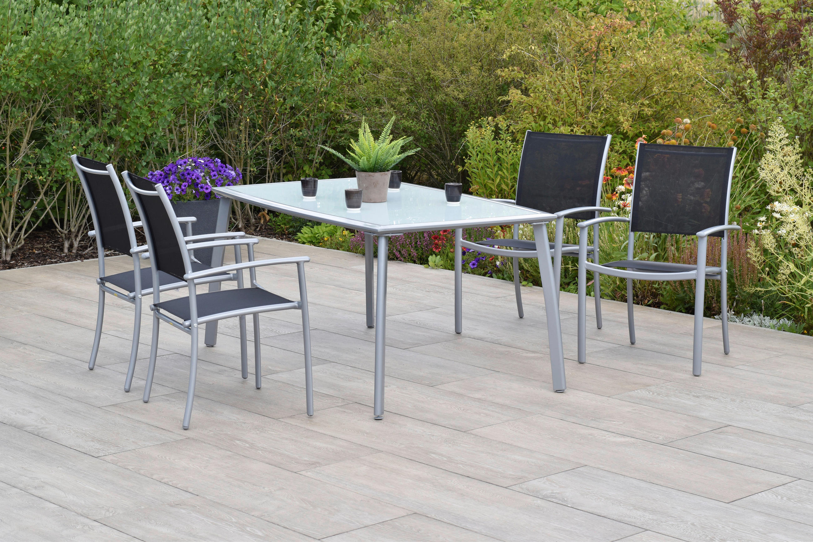 GARTENSET Aluminium  - Silberfarben/Schwarz, MODERN, Textil/Metall - Gardenson