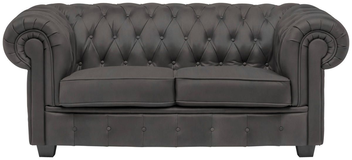 CHESTERFIELD SOFA tamnosiva  - tamnosiva/vendž, Lajfstajl, tekstil/drvo (180/76,5/96cm) - Landscape