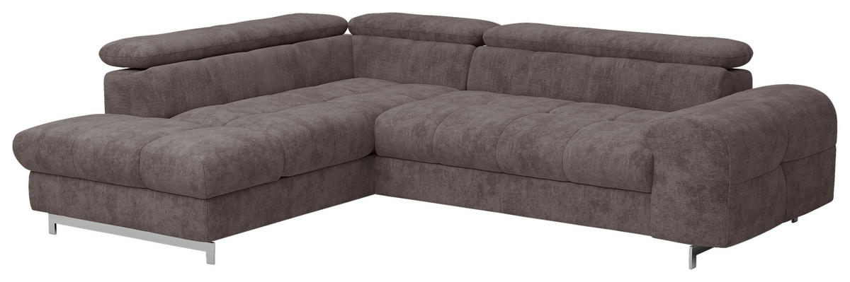 ECKSOFA Dunkelbraun Mikrofaser  - Chromfarben/Dunkelbraun, KONVENTIONELL, Textil/Metall (206/257cm) - Livetastic