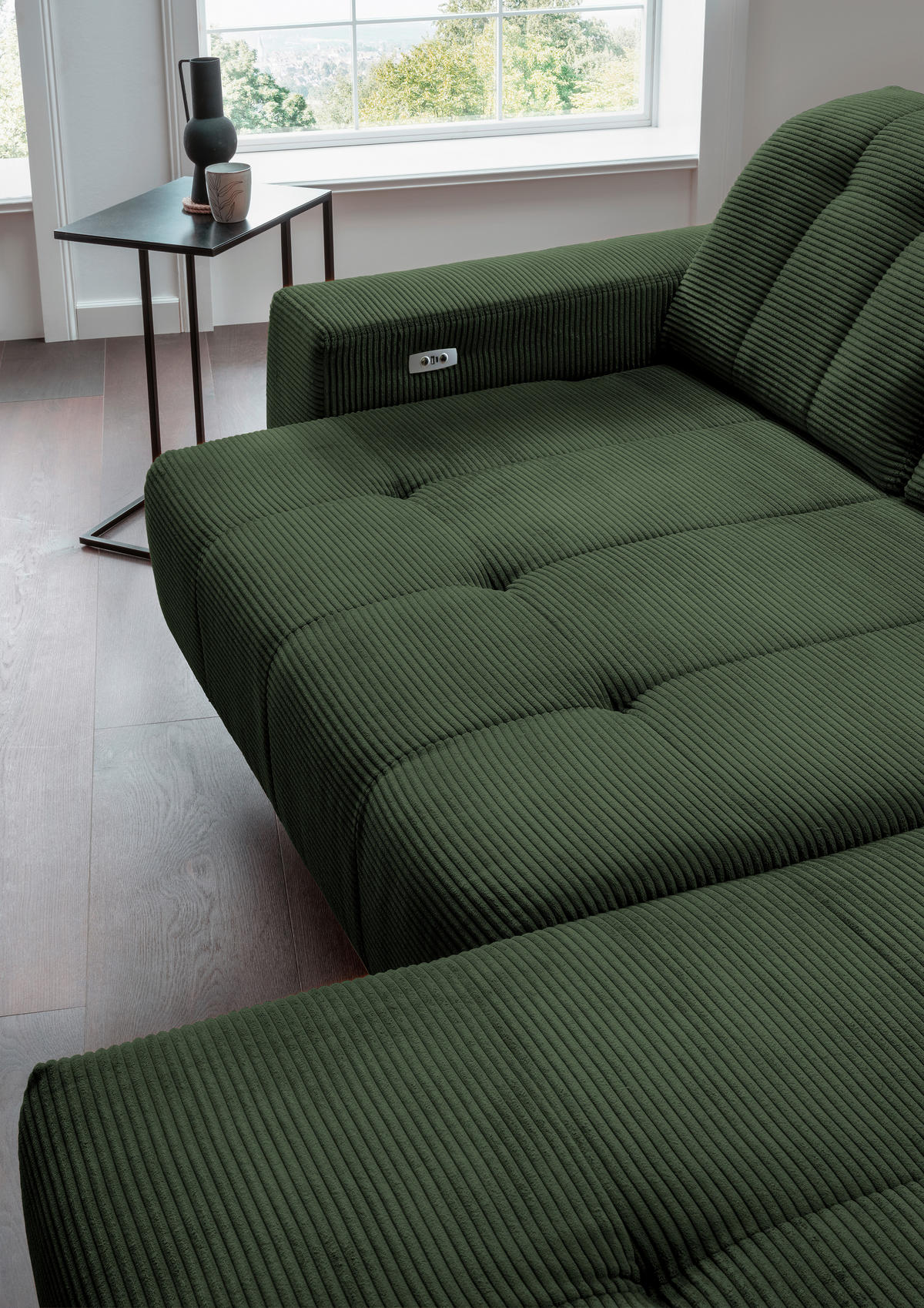 CloseUp von Livetastic ECKSOFA Dunkelgrün Cord.