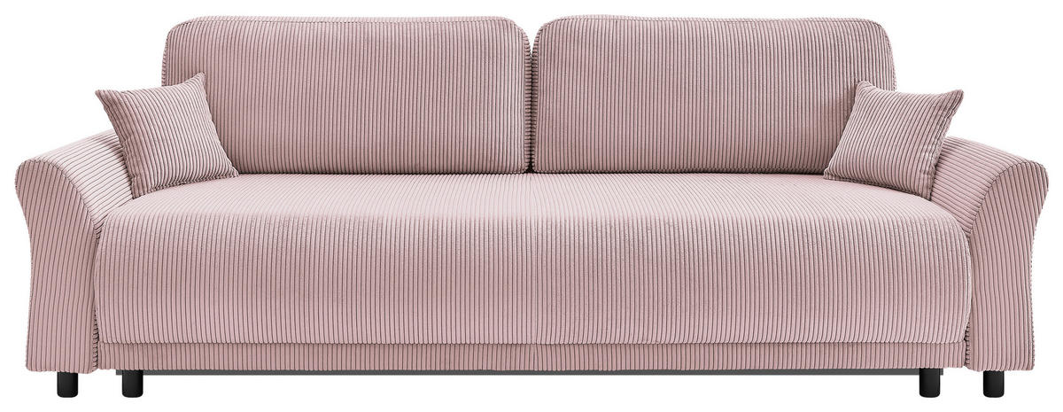 SCHLAFSOFA Cord Rosa  inkl. Zierkissen, Rückenkissen, Bettkasten, Schlaffunktion, Rücken echt  - Schwarz/Rosa, Design, Textil (244/88/100cm) - P & B