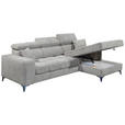ECKSOFA Hellgrau Chenille  inkl. Zierkissen, Bettkasten, Rücken echt, Kopfteilverstellung, Sitztiefenverstellung  - Hellgrau/Schwarz, KONVENTIONELL, Kunststoff/Textil (268/172cm) - Carryhome