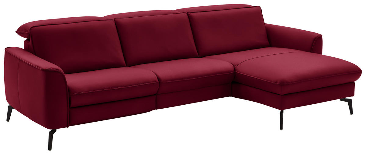 ECKSOFA in Echtleder Rot  - Rot/Schwarz, Natur, Leder/Metall (281/168cm) - Valdera