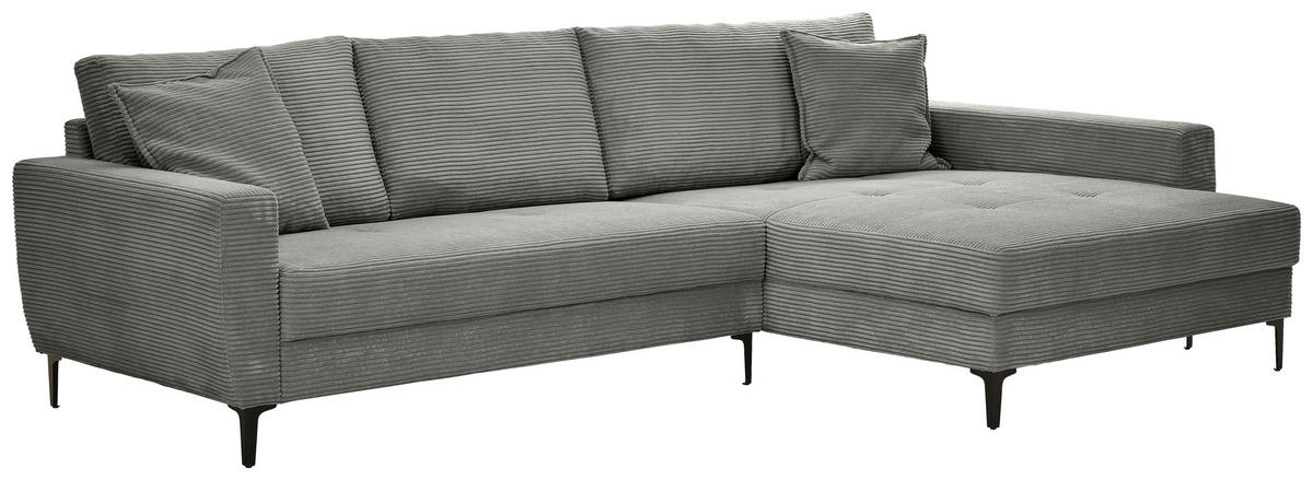 ECKSOFA in Cord Grau  283/174 cm  - Schwarz/Grau, Design, Textil/Metall (283/174cm) - Xora