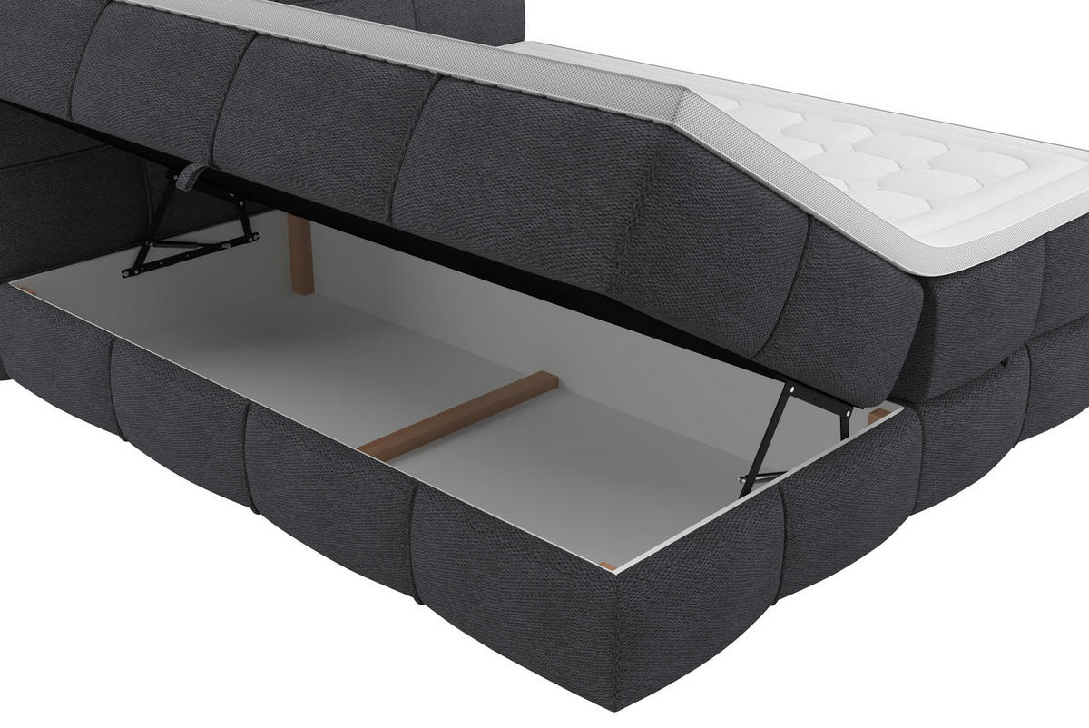 BOXSPRINGBETT 180/200 cm,  in Dunkelgrau, gepolstertes Kopfteil, Bettkasten, Topper, Matratzen, H3 + H3 = fest  - Dunkelgrau/Schwarz, Design, Kunststoff/Textil (180/200cm) - Chameo