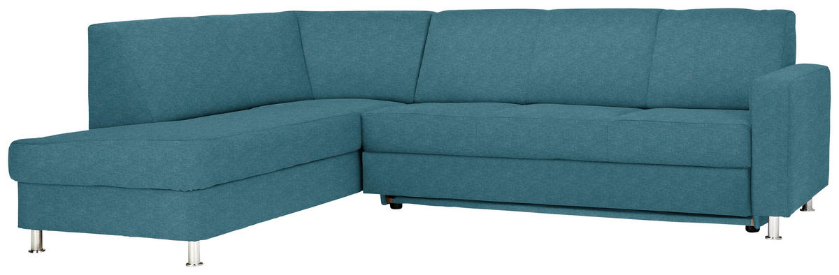 ECKSOFA in Flachgewebe Blau  198/256 cm  - Chromfarben/Blau, Design, Textil/Metall (198/256cm) - Xora