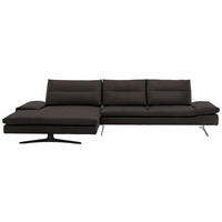 ECKSOFA in Echtleder Dunkelbraun  - Dunkelbraun/Schwarz, Modern, Leder/Metall (158/342cm) - Chilliano