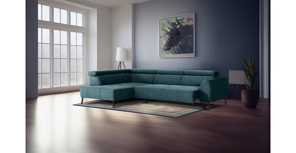 ECKSOFA Türkis Feincord - Türkis/Schwarz, Design, Textil/Metall (205/280cm) - Xora
