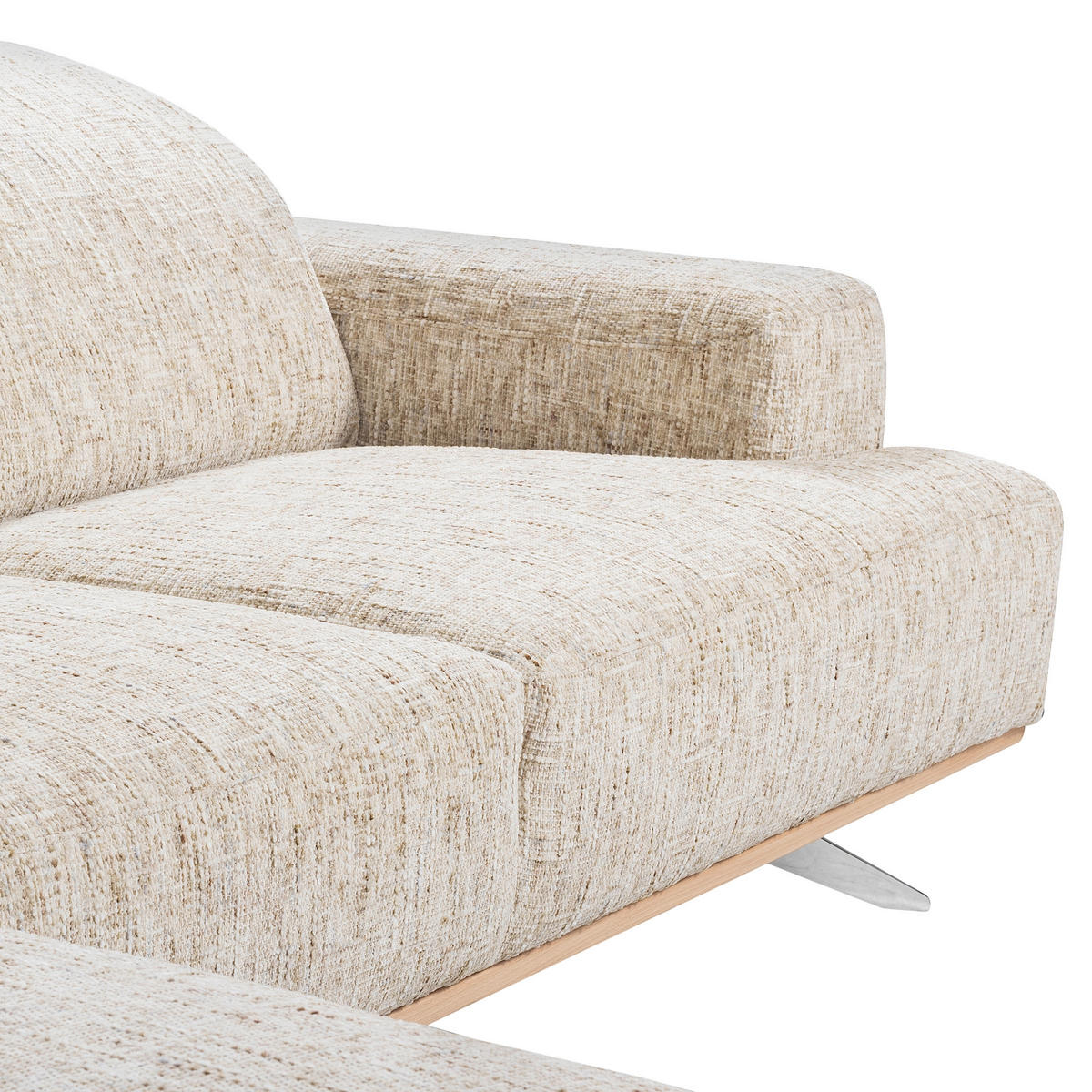 ECKSOFA PORTLAND in Struktur Beige Kopfteilverstellung  187/295 cm  - Chromfarben/Beige, Design, Holz/Textil (187/295cm) - Livetastic