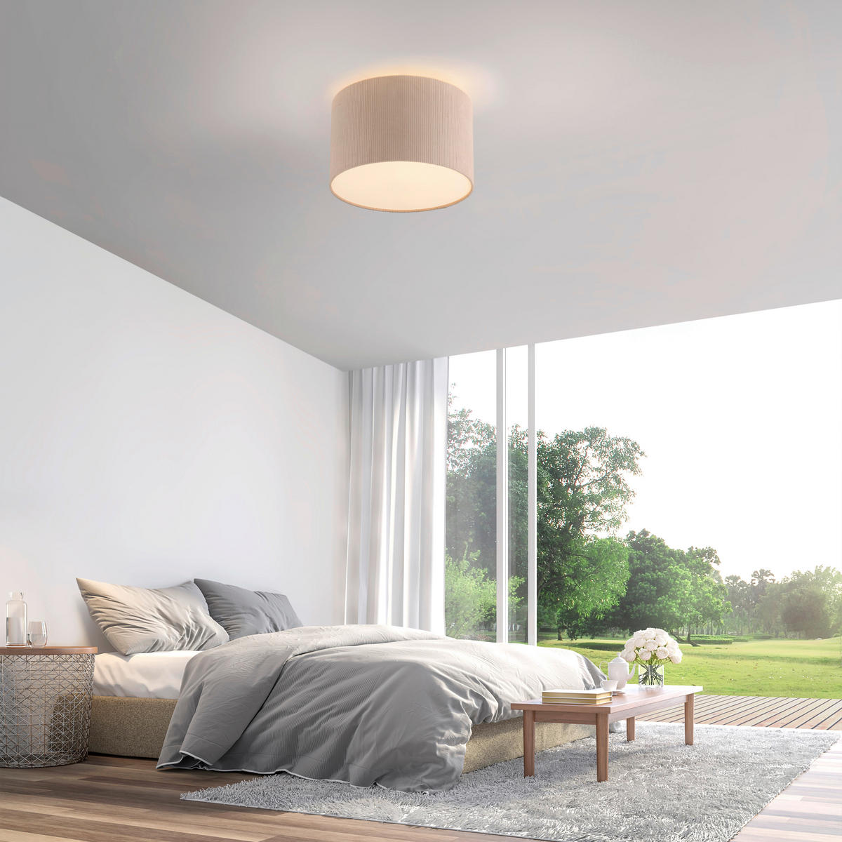 LED PLAFONJERA Duro  - bež, Osnovno, drvo/metal (35/23cm)