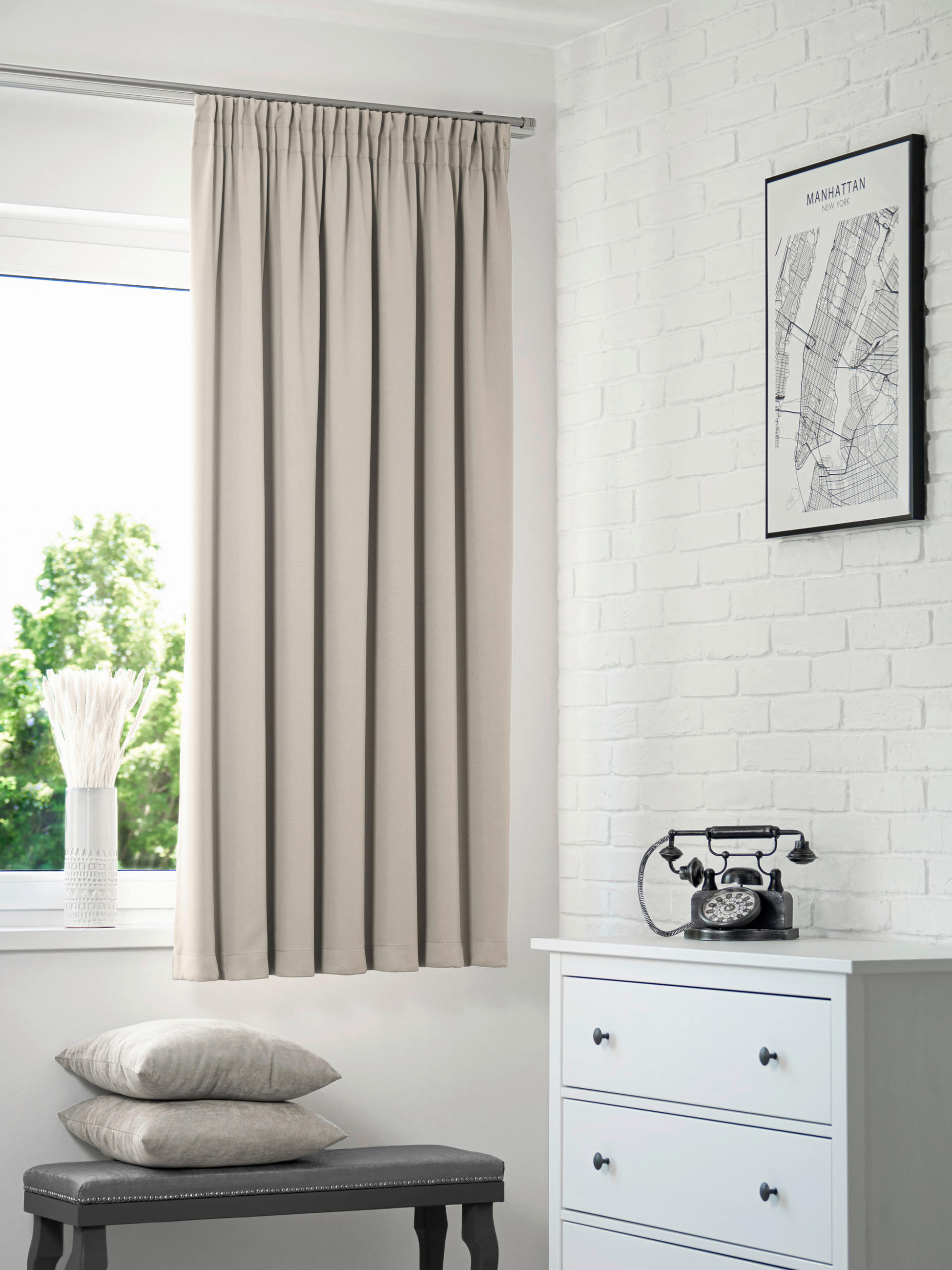 KÉSZFÜGGÖNY sötétítő  - bézs, Basics, textil (140/175cm)