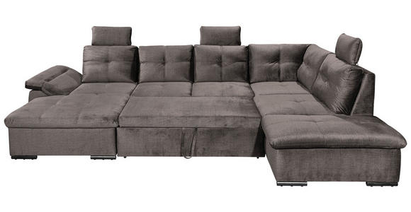 WOHNLANDSCHAFT in Mikrovelours Graubraun - Graubraun/Schwarz, KONVENTIONELL, Kunststoff/Textil (127/334/217cm) - Carryhome