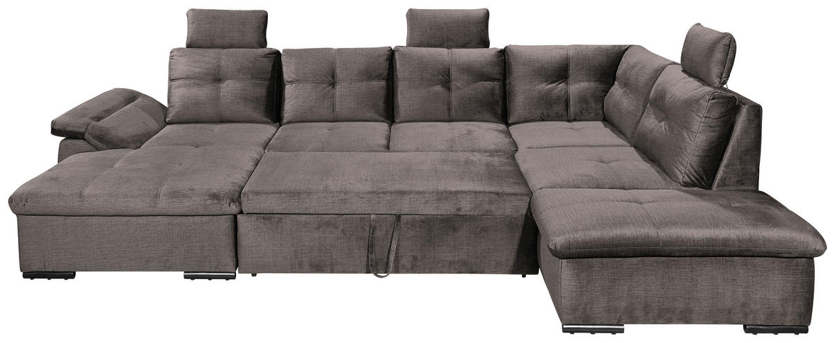 WOHNLANDSCHAFT Graubraun Mikrovelours  - Graubraun/Schwarz, KONVENTIONELL, Kunststoff/Textil (127/334/217cm) - Carryhome